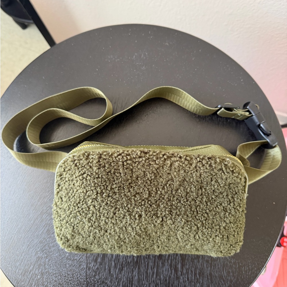 Olive Green Sherpa Crossbody Bag